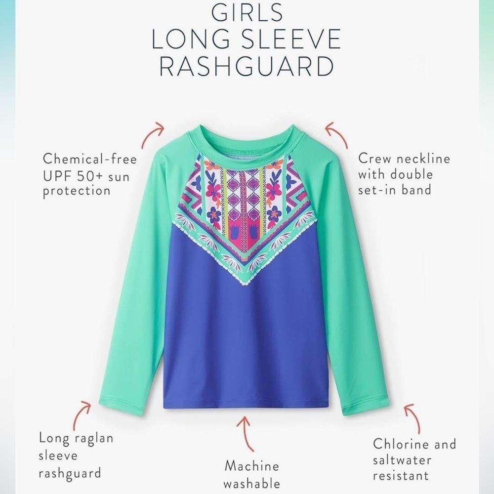 NWT Hatley Girls' Swim Long Sleeve Rash Guard Top - Kaleidoscope